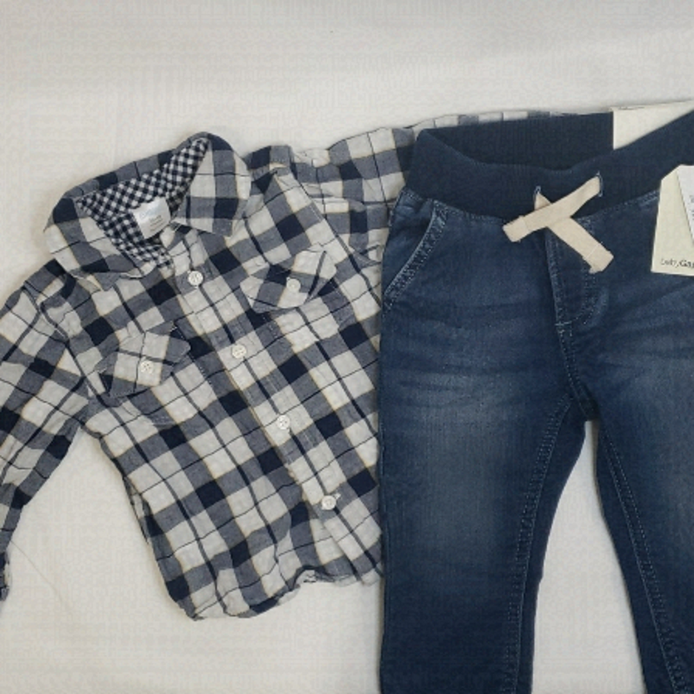 3/$30 𝅺GYMBOREE Button Down collared Plaid Shirt and NWT GAP Soft Stretch Jeans